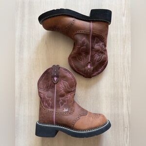 Justin Boots Gypsy L9903 Western Boots Brown Pink Embroidered Sz 5B